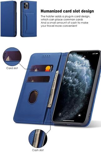 Flip Leather Wallet Case Compatible with iPhone 13 Pro Max, Built-in Wallet, Card Holder, Magnetic Stand Function (Brown) in Saudi Arabia