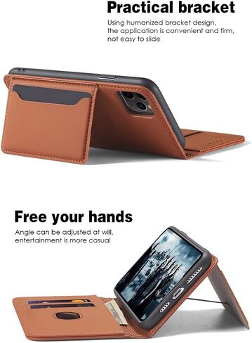 Flip Leather Wallet Case Compatible with iPhone 13 Pro Max, Built-in Wallet, Card Holder, Magnetic Stand Function (Brown) in Saudi Arabia