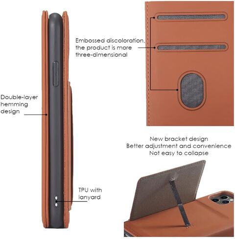Flip Leather Wallet Case Compatible with iPhone 13 Pro Max, Built-in Wallet, Card Holder, Magnetic Stand Function (Brown) in Saudi Arabia