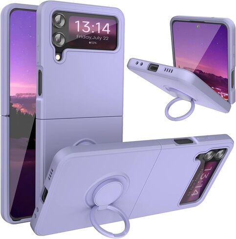 ABITKU Compatible with Galaxy Z Flip 4 Case, Silicone with 360°Ring Kickstand Holder Microfiber Cloth Designed for Galaxy Z Flip 4 6.7 inch (Clove Purple) in Saudi Arabia