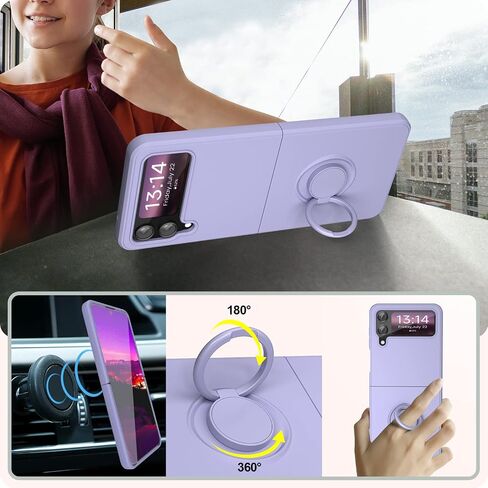 ABITKU Compatible with Galaxy Z Flip 4 Case, Silicone with 360°Ring Kickstand Holder Microfiber Cloth Designed for Galaxy Z Flip 4 6.7 inch (Clove Purple) in Saudi Arabia