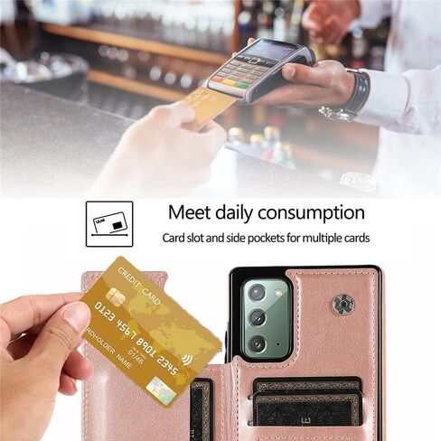 Design for Samsung Galaxy Note 20 5G Wallet Phone Case with Tempered Glass Screen Protector Credit Card Holder Slot, Leather Stand Kickstand Magnetic Back Flip Protective Cover Cases Rose gold in Kuwait