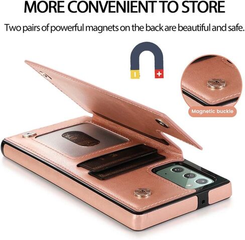 Design for Samsung Galaxy Note 20 5G Wallet Phone Case with Tempered Glass Screen Protector Credit Card Holder Slot, Leather Stand Kickstand Magnetic Back Flip Protective Cover Cases Rose gold in Kuwait