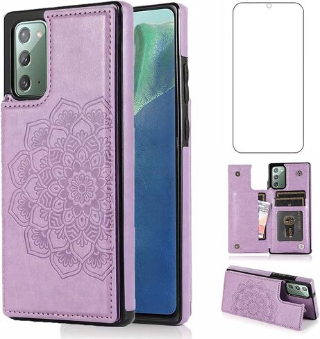 تصميم لهاتف Samsung Galaxy Note 20 5G حافظة هاتف مع واقي شاشة من الزجاج المقوى وفتحة حامل لبطاقة الائتمان، وحامل جلدي ومسند مغناطيسي وغطاء خلفي واقٍ ذهبي وردي in Kuwait