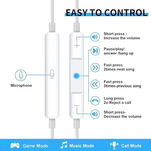 سماعات رأس USB C، سماعات أذن USB من النوع C سماعات أذن سلكية مغناطيسية داخل الأذن مع خاصية إلغاء الضوضاء وميكروفون لهاتف iPhone15 Pro Max وiPad وMacBook وSamsung Galaxy والمزيد (أبيض) in Kuwait