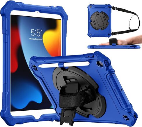 حافظات Ztotop لجهاز iPad 9th/ 8th/ 7th Generation 10.2 بوصة، غطاء حماية كامل الجسم مقاوم للصدمات مع حزام يد دوار 360 درجة وحامل، حامل أقلام رصاص، حماية من السقوط، شديد التحمل ومتين، أسود in Kuwait