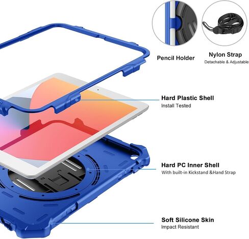 حافظات Ztotop لجهاز iPad 9th/ 8th/ 7th Generation 10.2 بوصة، غطاء حماية كامل الجسم مقاوم للصدمات مع حزام يد دوار 360 درجة وحامل، حامل أقلام رصاص، حماية من السقوط، شديد التحمل ومتين، أسود in Kuwait