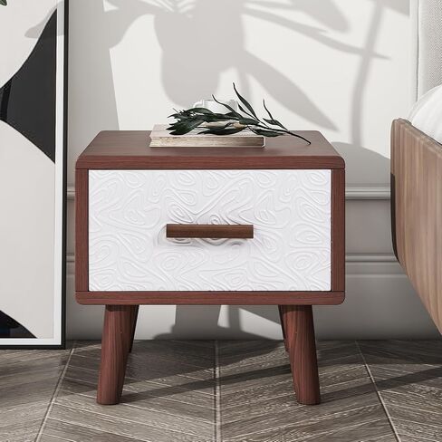 CuisinSmart TV Stand Media Entertainment Center for TVs Up to 70", Modern TV Cabinet Set with 1 Central TV Stand 2 End Tables, Embossed Patterns Drawer for Living Room Brown+White Solid Wood+MDF in Saudi Arabia