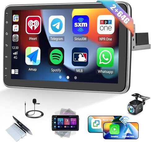 [2+64G] Android 13 Single Din Car Stereo with Wireless Carplay&Android Auto, 10.1'' Rotatable Touch Screen Car Radio with Mirror Link GPS Navigation WiFi FM/RDS HiFi Bluetooth+Backup Camera in Saudi Arabia