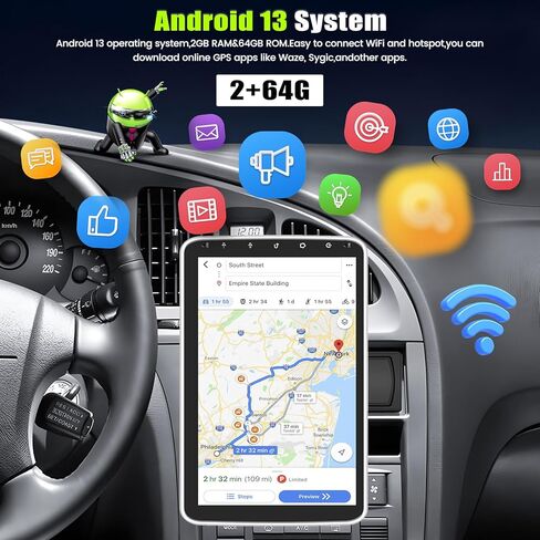 [2+64G] Android 13 Single Din Car Stereo with Wireless Carplay&Android Auto, 10.1'' Rotatable Touch Screen Car Radio with Mirror Link GPS Navigation WiFi FM/RDS HiFi Bluetooth+Backup Camera in Saudi Arabia