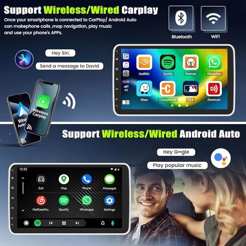 [2+64G] Android 13 Single Din Car Stereo with Wireless Carplay&Android Auto, 10.1'' Rotatable Touch Screen Car Radio with Mirror Link GPS Navigation WiFi FM/RDS HiFi Bluetooth+Backup Camera in Saudi Arabia
