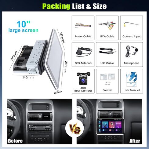 [2+64G] Android 13 Single Din Car Stereo with Wireless Carplay&Android Auto, 10.1'' Rotatable Touch Screen Car Radio with Mirror Link GPS Navigation WiFi FM/RDS HiFi Bluetooth+Backup Camera in Saudi Arabia