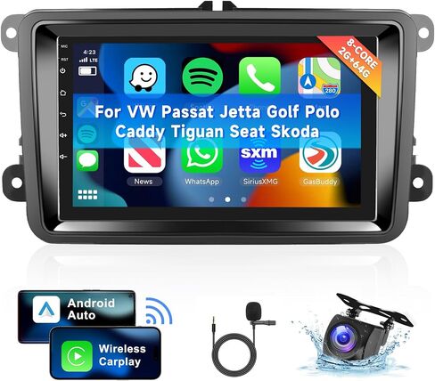 راديو سيارة Android 13 لسيارة VW Passat Jetta Golf Polo Caddy Tiguan Seat مع Carplay لاسلكي/Android Auto، شاشة لمس IPS 9 بوصات ستيريو للسيارة، بلوتوث، GPS، WiFi، SWC + كاميرا احتياطية in Saudi Arabia
