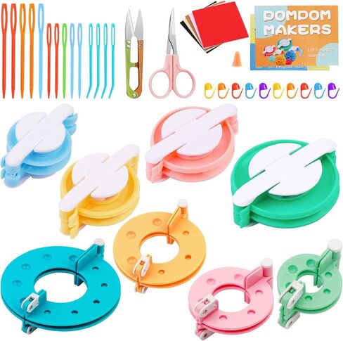 FTEVEN 27Pcs Pom Pom Maker, 4 Size Pom Pom Maker Kit for Fluff Ball Weave DIY, Crochet Knitting with Scissor and Instruction for Adult DIY Decoration in Saudi Arabia