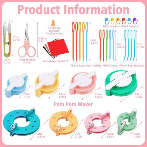 FTEVEN 27Pcs Pom Pom Maker, 4 Size Pom Pom Maker Kit for Fluff Ball Weave DIY, Crochet Knitting with Scissor and Instruction for Adult DIY Decoration in Saudi Arabia