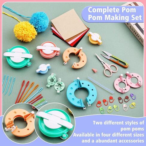 FTEVEN 27Pcs Pom Pom Maker, 4 Size Pom Pom Maker Kit for Fluff Ball Weave DIY, Crochet Knitting with Scissor and Instruction for Adult DIY Decoration in Saudi Arabia