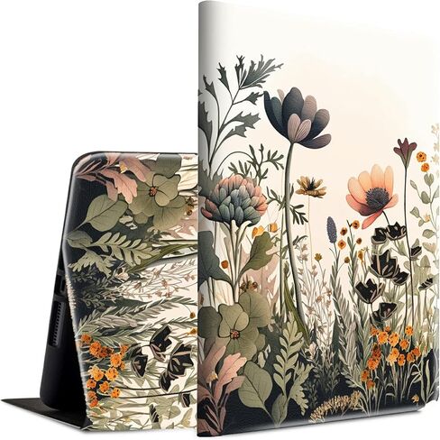 Case for Kindle Fire HD 10 Tablet 10.1" 7th/9th Generation 2017/2019 Release Lightweight Smart Case PU Leather Adjustable Stand Protective Cover with Auto Wake/Sleep - Floral Flowers in Kuwait