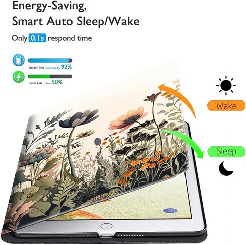 Case for Kindle Fire HD 10 Tablet 10.1" 7th/9th Generation 2017/2019 Release Lightweight Smart Case PU Leather Adjustable Stand Protective Cover with Auto Wake/Sleep - Floral Flowers in Kuwait