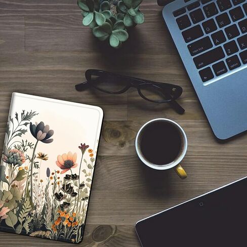 Case for Kindle Fire HD 10 Tablet 10.1" 7th/9th Generation 2017/2019 Release Lightweight Smart Case PU Leather Adjustable Stand Protective Cover with Auto Wake/Sleep - Floral Flowers in Kuwait