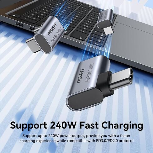 محول USB C بزاوية قائمة 240 وات، محول USB C 40 جيجابت في الثانية 90 درجة ذكر إلى أنثى مع فيديو 8K 60 هرتز متوافق مع كمبيوتر iPhone15 والشاحن والمزيد in Kuwait