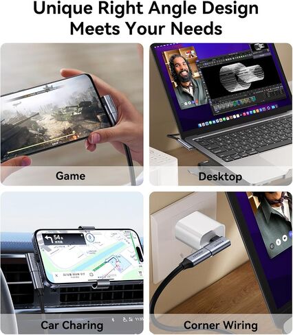 محول USB C بزاوية قائمة 240 وات، محول USB C 40 جيجابت في الثانية 90 درجة ذكر إلى أنثى مع فيديو 8K 60 هرتز متوافق مع كمبيوتر iPhone15 والشاحن والمزيد in Kuwait