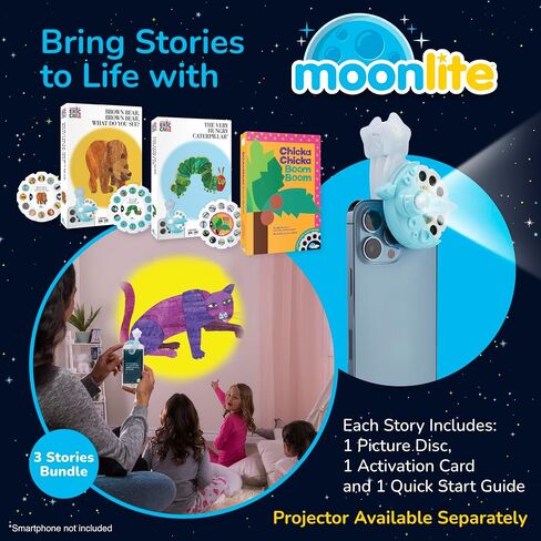 Moonlite Storytime Storytime Reels، مجموعة من 3 قصص، Moana، Lilo and Stitch، The Little Mermaid، قصص رقمية لجهاز العرض، هدايا التعلم المبكر للأطفال الصغار من عمر 12 شهرًا فما فوق in Kuwait