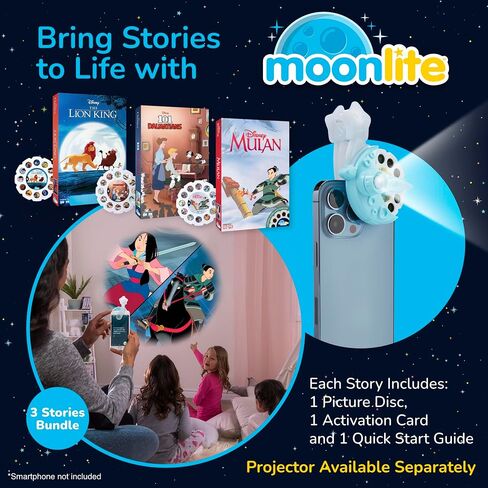 Moonlite Storytime Storytime Reels، مجموعة من 3 قصص، Moana، Lilo and Stitch، The Little Mermaid، قصص رقمية لجهاز العرض، هدايا التعلم المبكر للأطفال الصغار من عمر 12 شهرًا فما فوق in Saudi Arabia