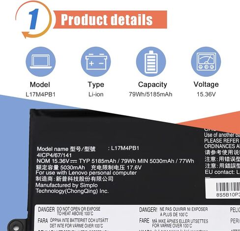 استبدال بطارية الكمبيوتر المحمول ASODI L17M4PB1 لجهاز Lenovo IdeaPad 720S-15IKB 720S Touch-15IKB Series Notebook 5B10P35082 5B10P35083 L17C4PB1 5B10P35084 أسود 15.36 فولت 79 وات في الساعة 5185 مللي أمبير في الساعة 4 خلايا in Saudi Arabia
