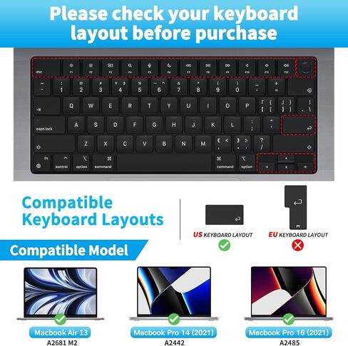غطاء لوحة مفاتيح من السيليكون F FORITO متوافق مع MacBook Pro 14 بوصة 16 بوصة (M2 Pro / M2 Max / M1 Pro / M1 Max) موديل A2442 A2485 و2022 MacBook Air 13.6 بوصة M2 موديل A2681، تصميم أمريكي، شفاف in Kuwait