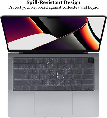 غطاء لوحة مفاتيح من السيليكون F FORITO متوافق مع MacBook Pro 14 بوصة 16 بوصة (M2 Pro / M2 Max / M1 Pro / M1 Max) موديل A2442 A2485 و2022 MacBook Air 13.6 بوصة M2 موديل A2681، تصميم أمريكي، شفاف in Kuwait