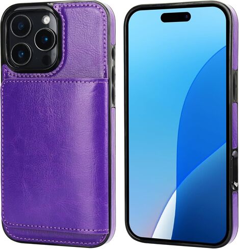 KIHUWEY متوافق مع حافظة محفظة iPhone 16 Pro Max وحامل بطاقات الائتمان، مسند من الجلد الفاخر بمشبك مغناطيسي مخفي وغطاء واقٍ متين مقاوم للصدمات مقاس 6.9 بوصة (أسود) in Saudi Arabia