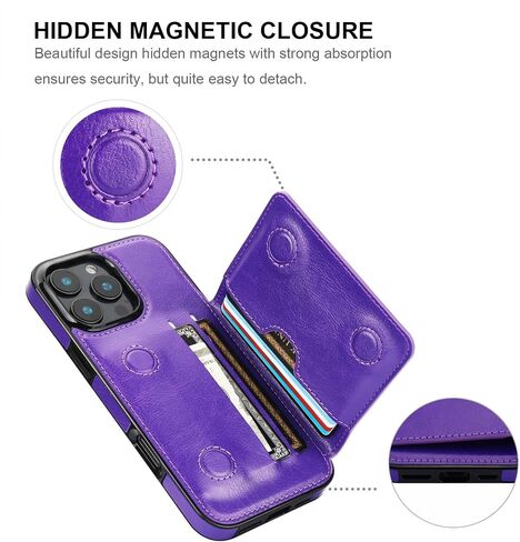 KIHUWEY متوافق مع حافظة محفظة iPhone 16 Pro Max وحامل بطاقات الائتمان، مسند من الجلد الفاخر بمشبك مغناطيسي مخفي وغطاء واقٍ متين مقاوم للصدمات مقاس 6.9 بوصة (أسود) in Saudi Arabia