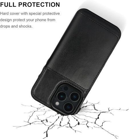 KIHUWEY متوافق مع حافظة محفظة iPhone 16 Pro Max وحامل بطاقات الائتمان، مسند من الجلد الفاخر بمشبك مغناطيسي مخفي وغطاء واقٍ متين مقاوم للصدمات مقاس 6.9 بوصة (أسود) in Saudi Arabia