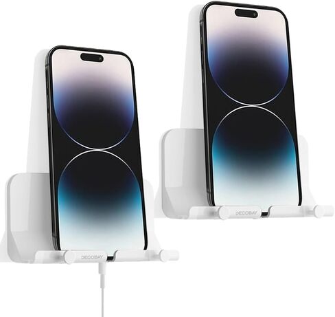 Decobay D2 Wall Mount Phone Holder, Hands Free Phone Holder with Adhesive and Data Cable Receiving Hole for Shower, Charging, RV, Compatible with iPhone, Smartphone Cables, Keys and More in Saudi Arabia