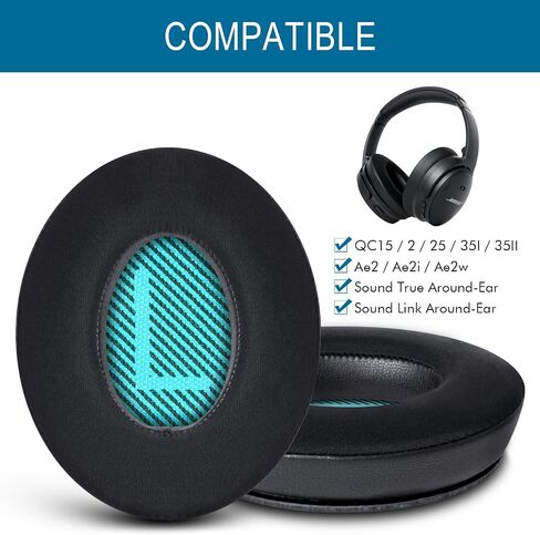 GEVO Cooling Gel Ear Pads for Bose QC25 Headphones, Replacement Ear Pads for Bose QuietComfort QC2 QC15 Ae2 Ae2i Ae2w Headphones, Breathable Sports Fabric, Extra Thick & Cooler for Longer (Black) in Saudi Arabia