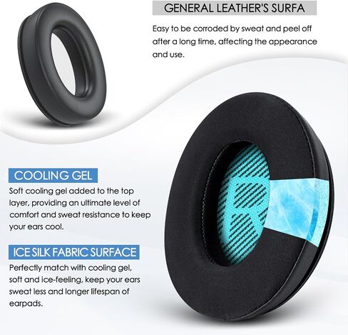 GEVO Cooling Gel Ear Pads for Bose QC25 Headphones, Replacement Ear Pads for Bose QuietComfort QC2 QC15 Ae2 Ae2i Ae2w Headphones, Breathable Sports Fabric, Extra Thick & Cooler for Longer (Black) in Saudi Arabia