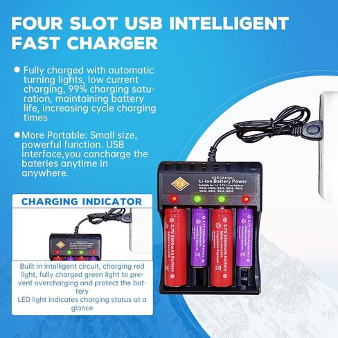 18650 أربع فتحات شاحن بطارية ليثيوم أيون ذكي USB شحن سريع متوافق مع 10400 14500 16340 16650 14650 18350 18500 18650 26650 شاحن بطارية in Kuwait