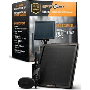 SPYPOINT Solar Panel SPLB-22 for Trail Camera with Internal Battery for Outdoor Trail Camera Solar Panel - 15,000 mAh Battery Capacity, 12v, 9V and 6V Power outlets with DC Charger Included