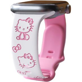 Cute Cartoon Engraved Bands Compatible with Apple Watch Band 40mm 41mm 38mm 42mm 44mm 45mm 49mm Women, Two-Tone Silicone Sport Strap for iWatch Band Series 9 8 7 6 5 4 SE Ultra 2