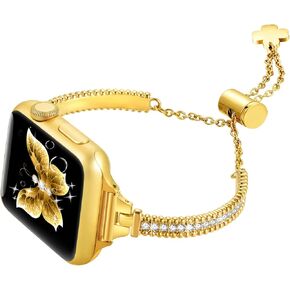 fastgo Bling Compatible with Apple Watch Band Women 41mm 40mm 38mm 42mm 44mm 45mm 49mm, Dressy Diamond Metal Bracelet for Iwatch, Gold