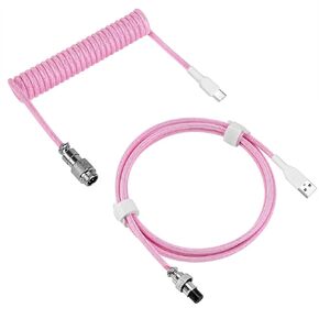 Geekria Coiled USB-C Gaming Keyboard Cable with Aviator Connector Cord, 5-Pin Braided Double-Sleeved Mechanical Keyboard Cable Compatible with Keychron K8 K7 K6Pro, Logitech G715 G713 (Pink 5FT)