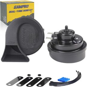 GAMPRO G160151 130DB 12V Dual-Tone Electric Air Horn Replacement With Dust Cover for Any Vehicles - Black