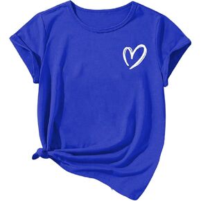 Milumia Girl's Heart Print Short Sleeve Tee Crew Neck Going Out Basic T Shirt Tops