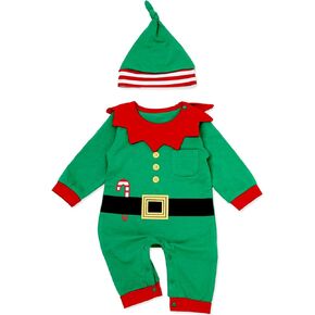 Cuffbow Baby Christmas Santa Outfit with Hat, Santa Claus Infant Boys Girls Romper Newborn Xmas Jumpsuit Clothes Set