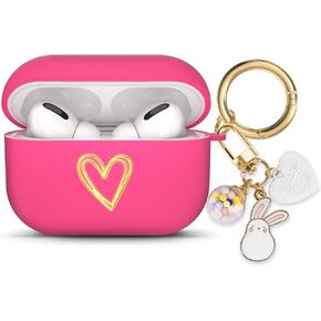 Aiiko Compatible AirPods Pro Case with Cute Lucky Ball Rabbit Keychain Gold Heart Pattern Soft TPU Shockproof Protective iPod Pro Case Cover for Airpods Pro（2019 Released） for Girls Women-Black