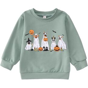 Toddler Halloween Ghost Dog Sweatshirt Girl Boy Doggy Pumpkin Pullover Spooky Season Crewneck Long Sleeve Shirt Tops