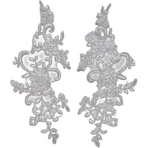 Lomjuytg 1Pair Fine Lace Fabric Patches Embroidered Trim Applique Decor Dress Decoration,30x13cm(Whtie+Pink)