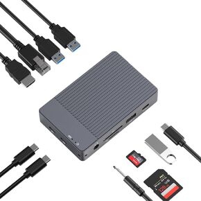 ISHEEP USB c hub Docking Station with M.2 NVME/SATA SSD Enclosure,10 in 1 M.2 Dock,4K 60HZ HDMI, RJ 45, USB 3.1 Gen 2 PD100w，Type-C 10Gbps, SD/TF Card Reader, USB 2.0, 3.5mm audio-KH1005