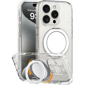 COOLQO Magnetic for iPhone 16 Plus Case with Stand, Compatible with MagSafe, Military Grade Drop Protection, Non-Yellowing Scratch-Resistant Back Protective Shockproof Slim Phone Case, Silver