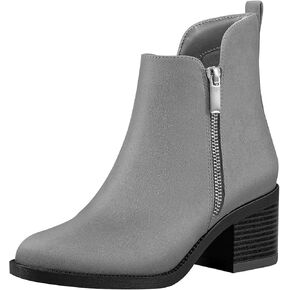 PIZZ ANNU Women's Fashion Ankle Boots Round Toe Low Chunky Block Heel Non-Slip Comfortable Short Boots Side Zipper Booties Shoes